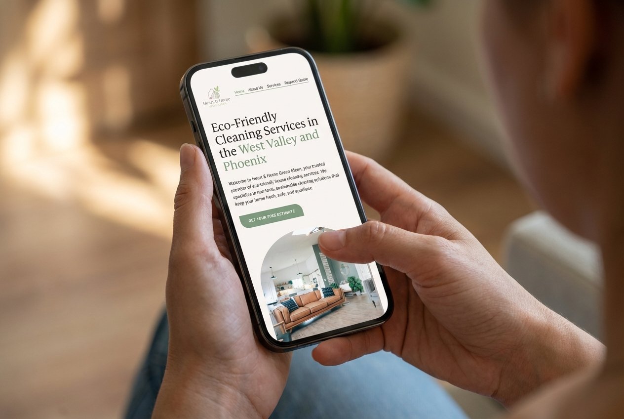 spa-3 Heart & Home website displayed on a smartphone.